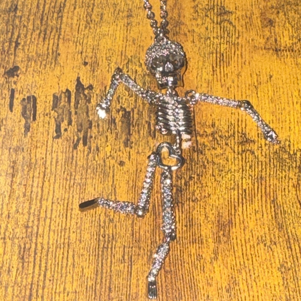 Betsey Johnson Faux Stone Pavé Skeleton Pendant Long Necklace - Picture 6 of 7